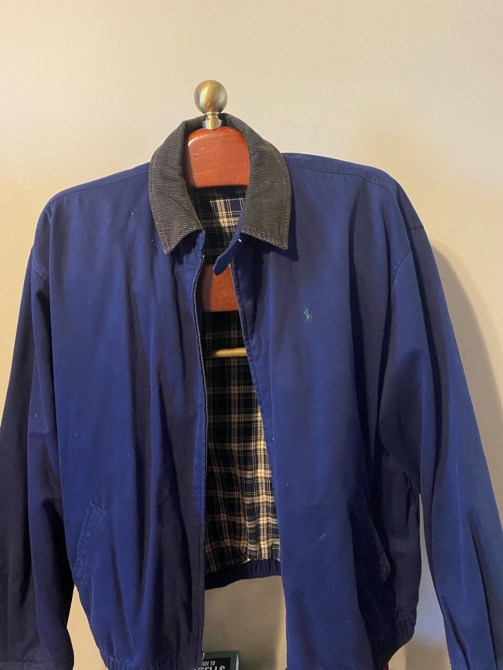 Polo by Ralph Lauren Royal Blue Bomber Jacket with Dark Corduroy Collar
